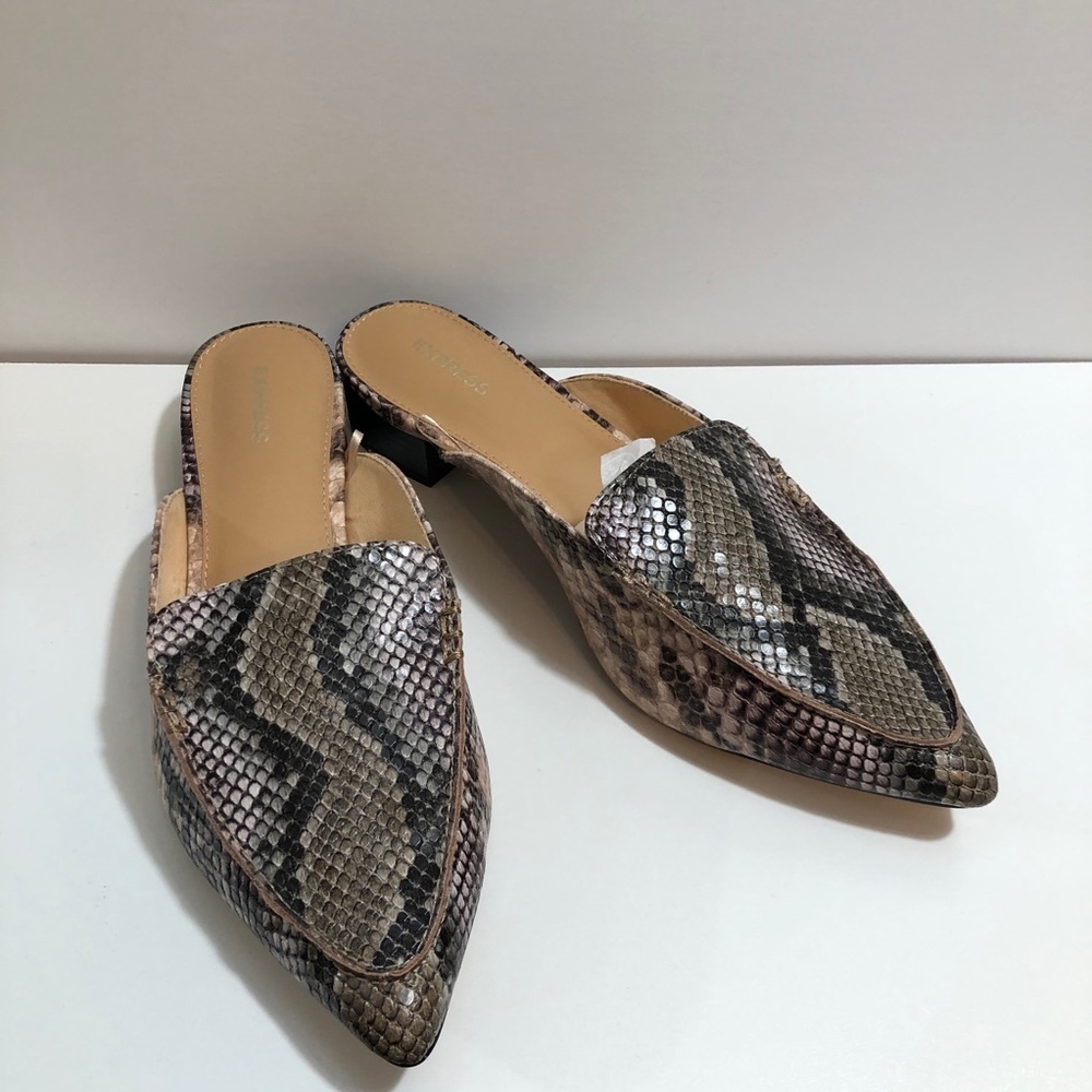 Snake Print Pointed Toe Slide In Mule Loafers - image 3